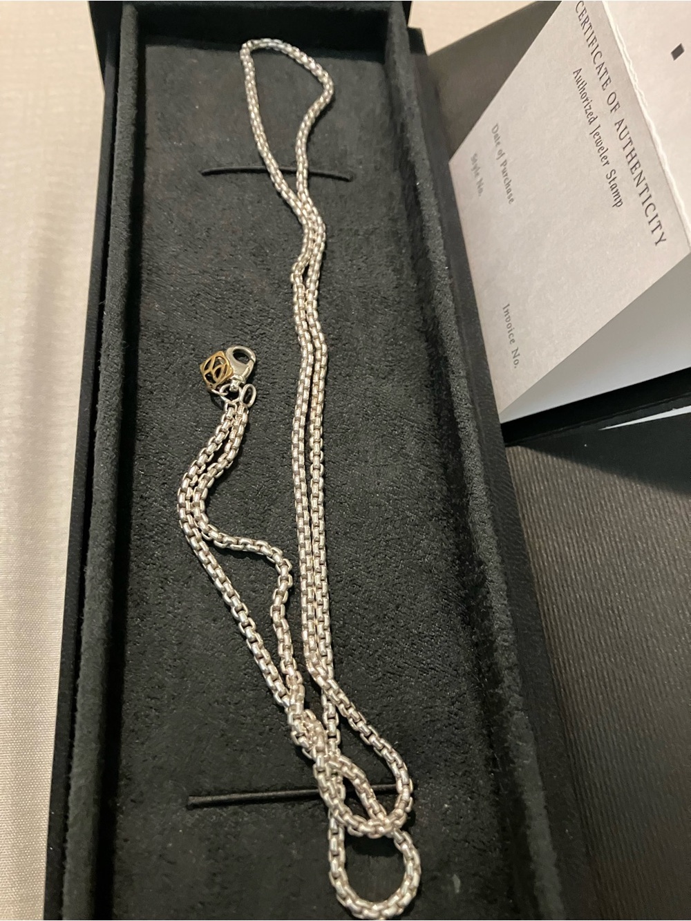 24” 1.7mm David Yurman Silver Rope Chain Necklace with Gold Accent Charm dingbat - Picture 4 of 8